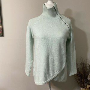 Soft Surroundings Asymmetrical Zip Mock Neck Sweater XS Mint Green Cotton Wool